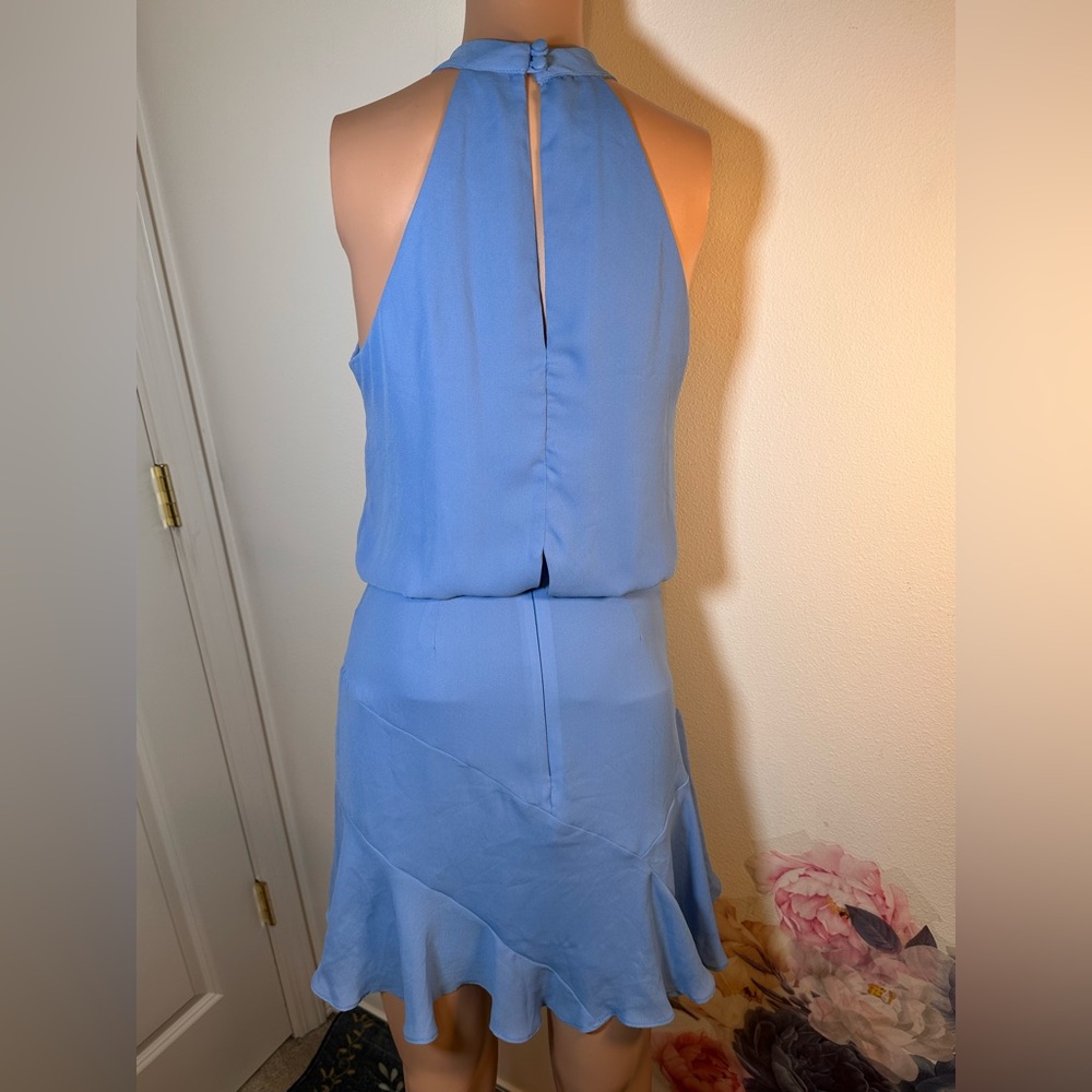 NEW krisa Asymmetrical Flare Halter Mini Dress in Sky Light Blue XS XSmall - Picture 6 of 6